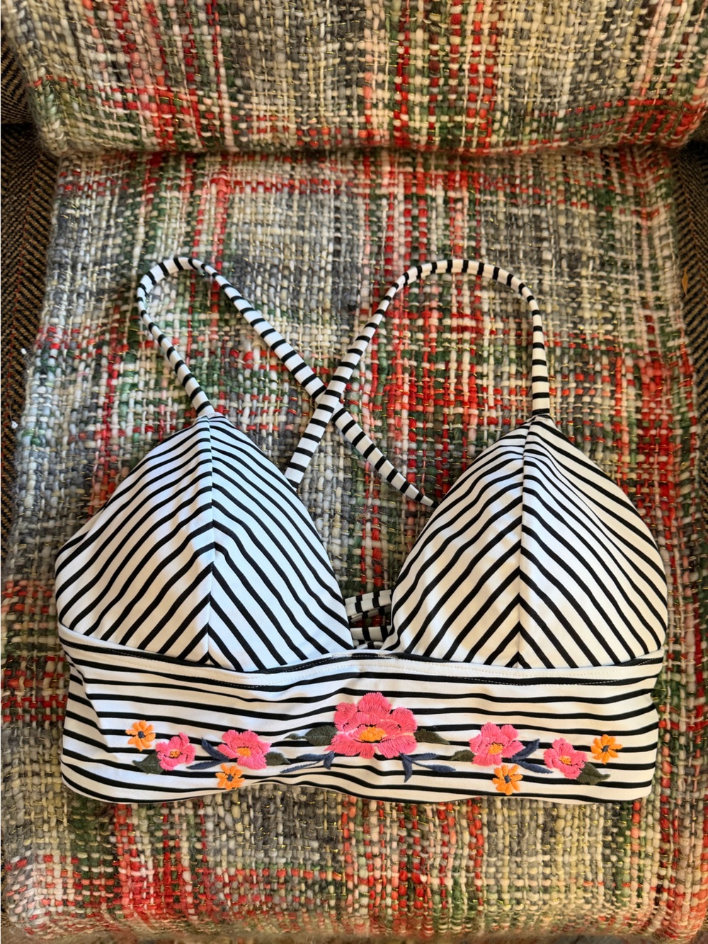 Hollister White Swim Top with Black Stripes